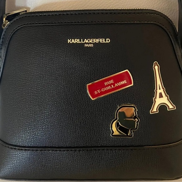 NWT KARL LAGERFELD DOME CROSSBODY BAG SHOULDER PURSE BLACK PARIS - Picture 3 of 5